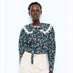 NWT Zara Floral Collared Blouse